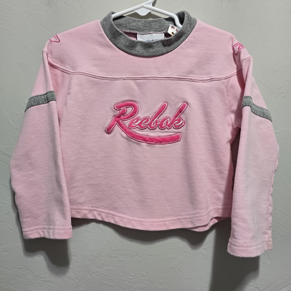 Vintage Y2K Reebok Girls Pink Cropped Sweatshirt Embroidered Logo Size 4t